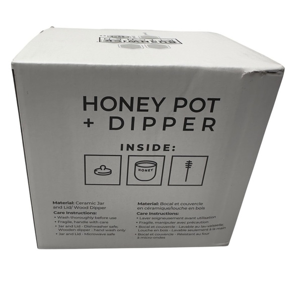 Bushwick Kitchen Honey Pot + Dipper Ceramic Jar & Lid with Wood Dipper 14oz NIB - Picture 6 of 7